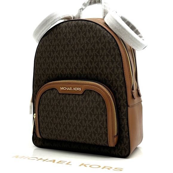 Michael Kors Jaycee Medium Zip Packet Backpack Brown Signature